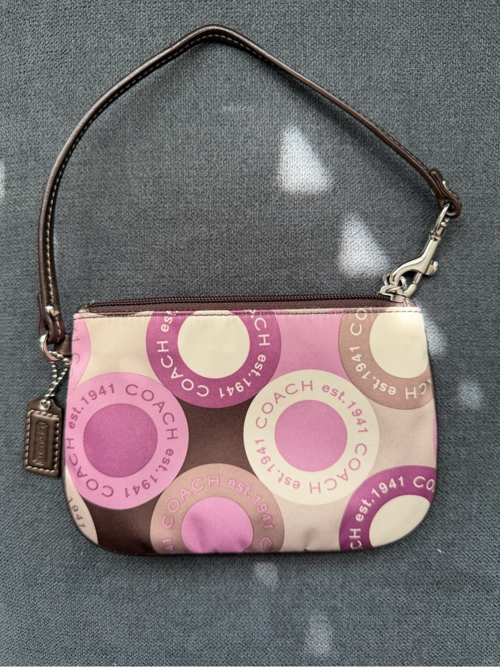 COACH Vintage Alexandra Sateen Wristlet Pink Brown Y2K Opt Art